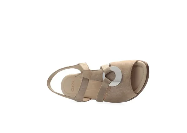 Ara Beige Sandals with Silver Details and Adjustable Velcro Strap