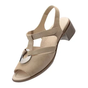 Ara Beige Sandals with Silver Details and Adjustable Velcro Strap