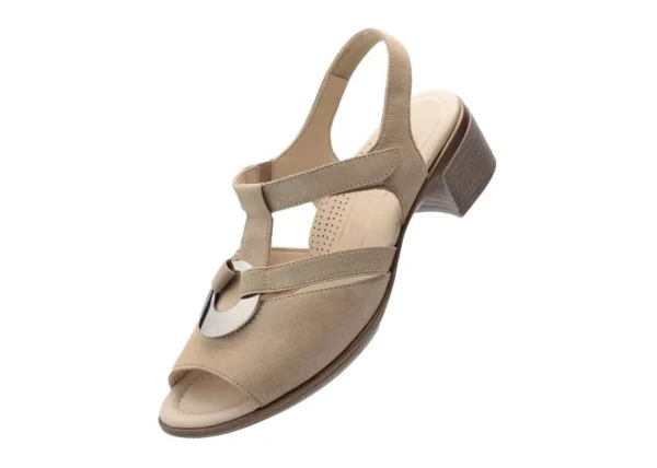 Ara Beige Sandals with Silver Details and Adjustable Velcro Strap