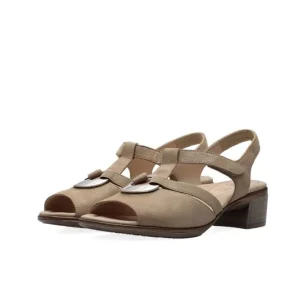 Ara Beige Sandals with Silver Details and Adjustable Velcro Strap