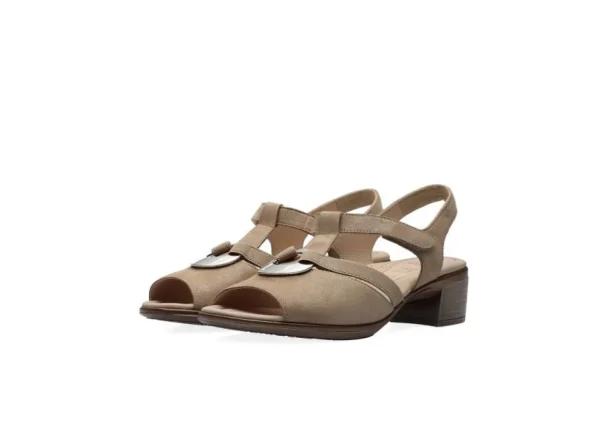 Ara Beige Sandals with Silver Details and Adjustable Velcro Strap