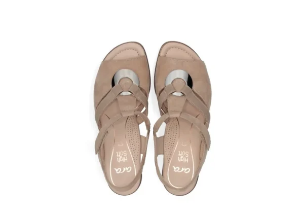 Ara Beige Sandals with Silver Details and Adjustable Velcro Strap