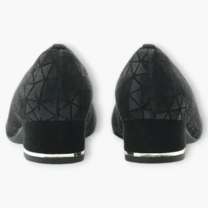 Ara Black Leather Court Shoes with Geometric Design and Silver Heel Detail