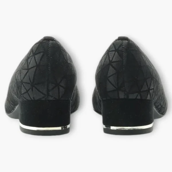 Ara Black Leather Court Shoes with Geometric Design and Silver Heel Detail