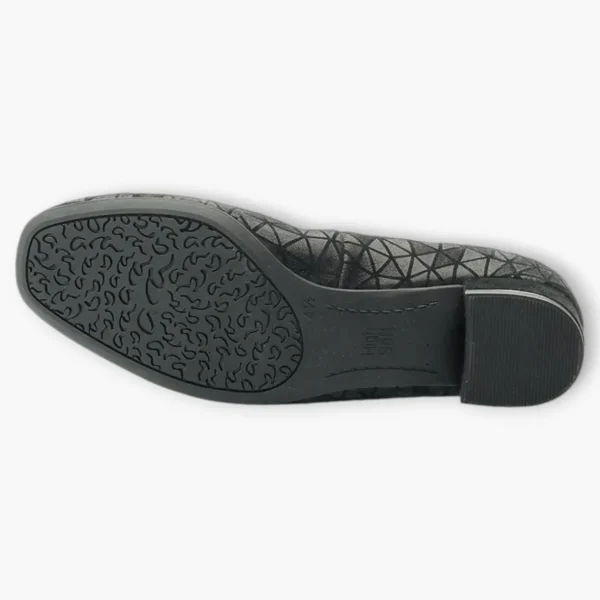 Ara Black Leather Court Shoes with Geometric Design and Silver Heel Detail