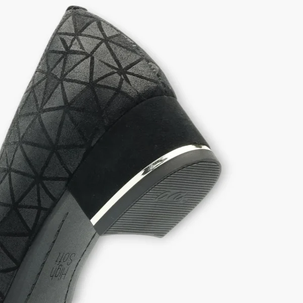 Ara Black Leather Court Shoes with Geometric Design and Silver Heel Detail