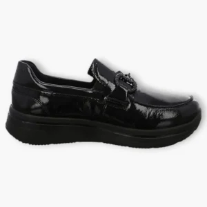 Ara Black Patent Loafers with Chain Detail & Wedge Sole - Wide Fit & Comfortable