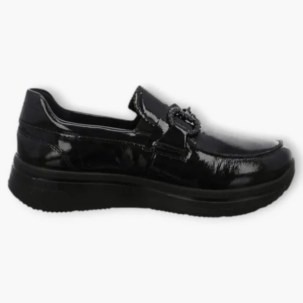 Ara Black Patent Loafers with Chain Detail & Wedge Sole - Wide Fit & Comfortable