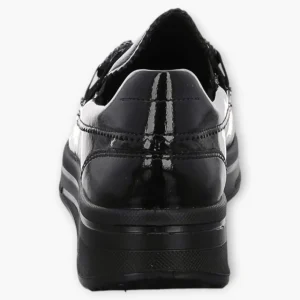 Ara Black Patent Loafers with Chain Detail & Wedge Sole - Wide Fit & Comfortable