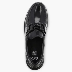 Ara Black Patent Loafers with Chain Detail & Wedge Sole - Wide Fit & Comfortable