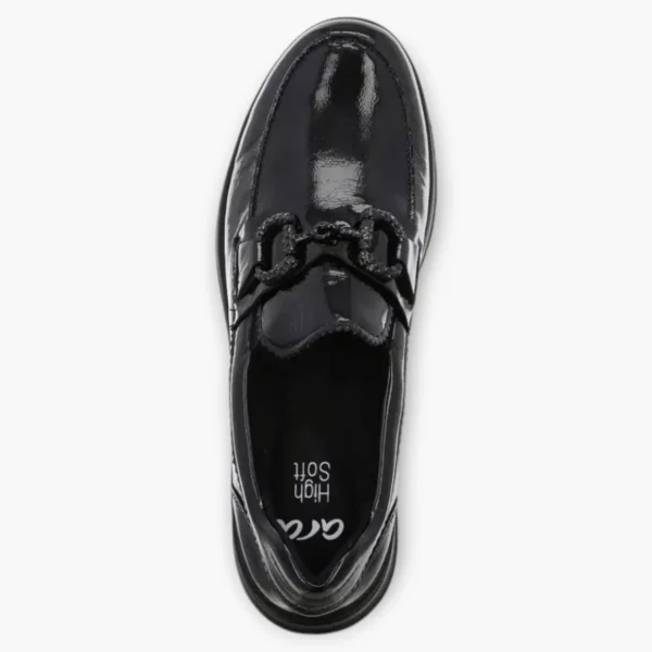 Ara Black Patent Loafers with Chain Detail & Wedge Sole - Wide Fit & Comfortable
