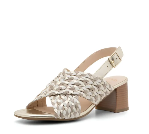 Ara Gold Summer Sandal with Block Heel and Crossover Straps
