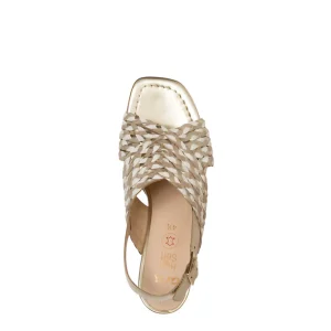 Ara Gold Summer Sandal with Block Heel and Crossover Straps
