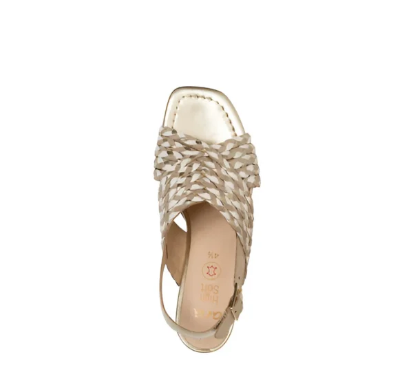 Ara Gold Summer Sandal with Block Heel and Crossover Straps