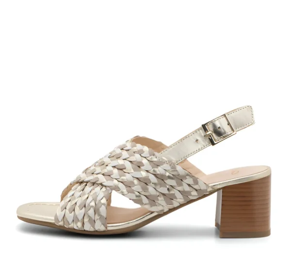 Ara Gold Summer Sandal with Block Heel and Crossover Straps