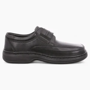 Ara Men's Extra Wide Black Leather Velcro Shoes – Smooth Leather & Removable Footbed