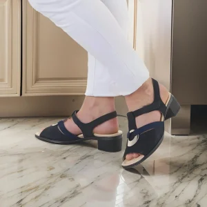 Ara Navy Sandals with Block Heel and Silver Detail
