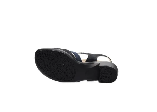 Ara Navy Sandals with Block Heel and Silver Detail