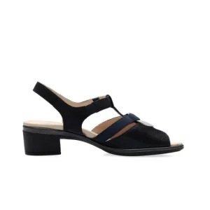 Ara Navy Sandals with Block Heel and Silver Detail