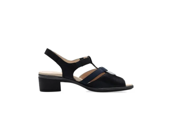 Ara Navy Sandals with Block Heel and Silver Detail