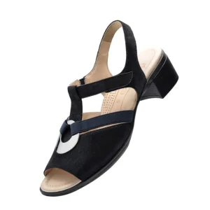 Ara Navy Sandals with Block Heel and Silver Detail
