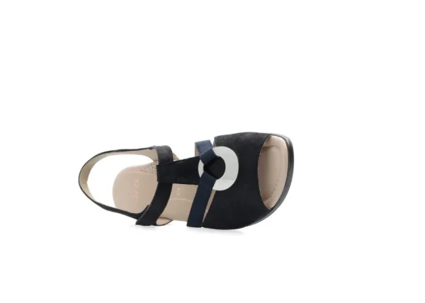 Ara Navy Sandals with Block Heel and Silver Detail