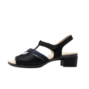 Ara Navy Sandals with Block Heel and Silver Detail
