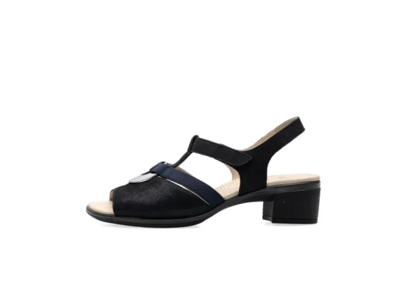 Ara Navy Sandals with Block Heel and Silver Detail