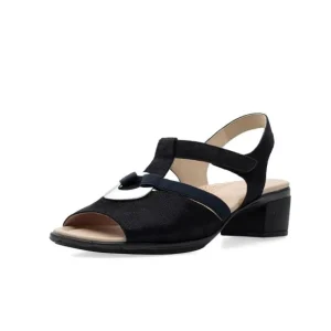 Ara Navy Sandals with Block Heel and Silver Detail