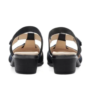 Ara Navy Sandals with Block Heel and Silver Detail