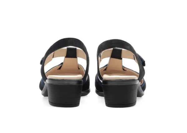 Ara Navy Sandals with Block Heel and Silver Detail