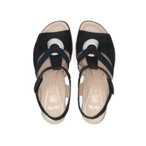Ara Navy Sandals with Block Heel and Silver Detail