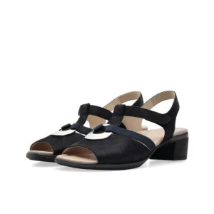 Ara Navy Sandals with Block Heel and Silver Detail