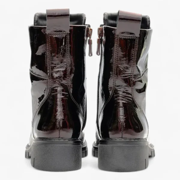 Ara Red Patent Boots with Front Zip, Pull Tab & Chunky Sole - Wide Fit, Comfort Focused