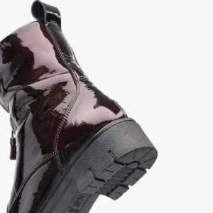 Ara Red Patent Boots with Front Zip, Pull Tab & Chunky Sole - Wide Fit, Comfort Focused