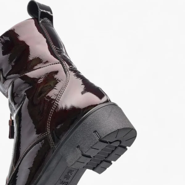 Ara Red Patent Boots with Front Zip, Pull Tab & Chunky Sole - Wide Fit, Comfort Focused