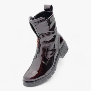 Ara Red Patent Boots with Front Zip, Pull Tab & Chunky Sole - Wide Fit, Comfort Focused