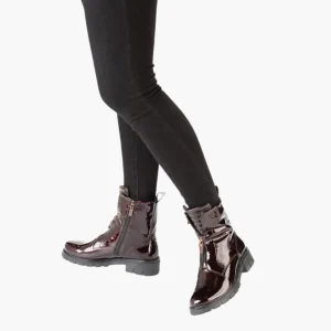 Ara Red Patent Boots with Front Zip, Pull Tab & Chunky Sole - Wide Fit, Comfort Focused