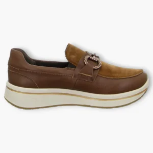 Ara Wide Fit Brown Loafer with Wedge Sole and Diamante Chain Detail