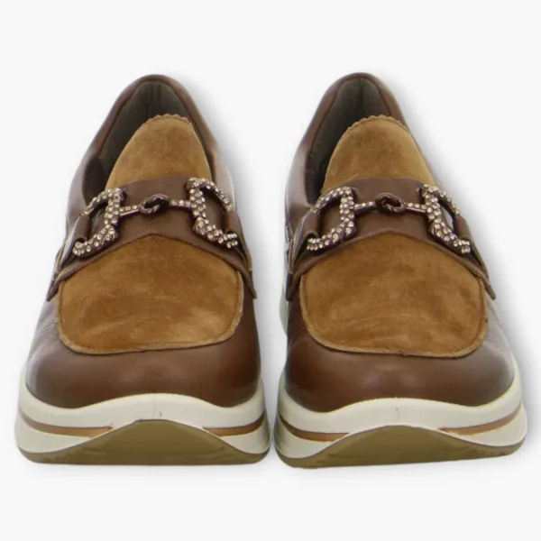 Ara Wide Fit Brown Loafer with Wedge Sole and Diamante Chain Detail