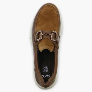 Ara Wide Fit Brown Loafer with Wedge Sole and Diamante Chain Detail