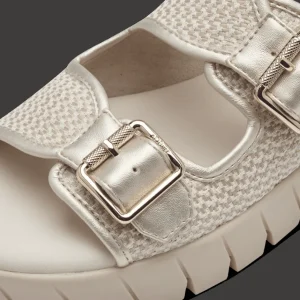 Beige and Gold Mule Sandals with Adjustable Straps and Soft Foam Insole