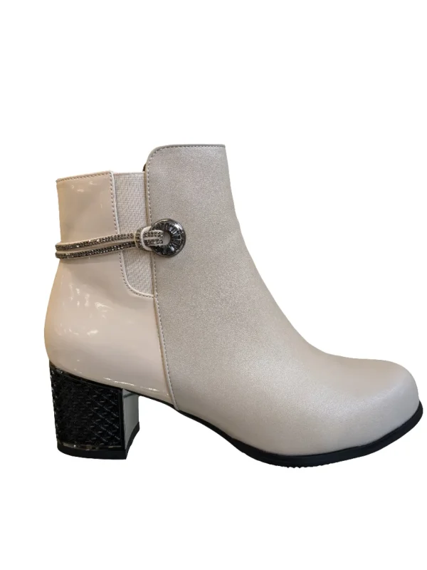 Beige Ankle Boots with Diamante Belt – Redz Block Heel Boots