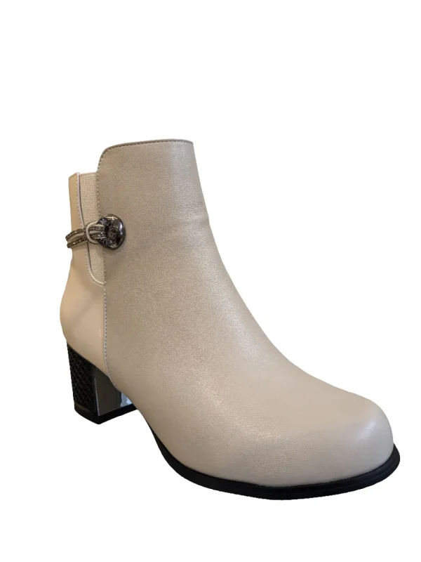 Beige Ankle Boots with Diamante Belt – Redz Block Heel Boots