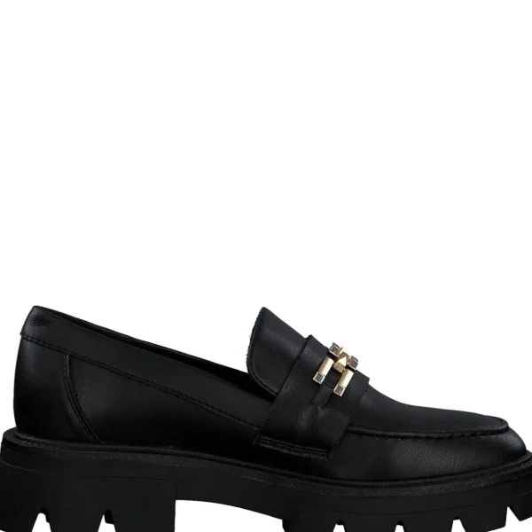 Black Loafer with Gold Chain Link by S. Oliver