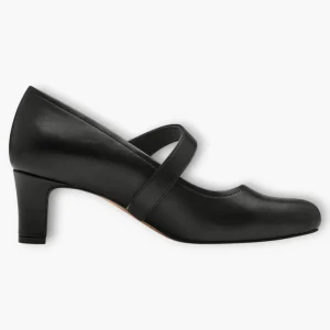 Black Vegan Court Shoes with Block Heel & Cross Strap