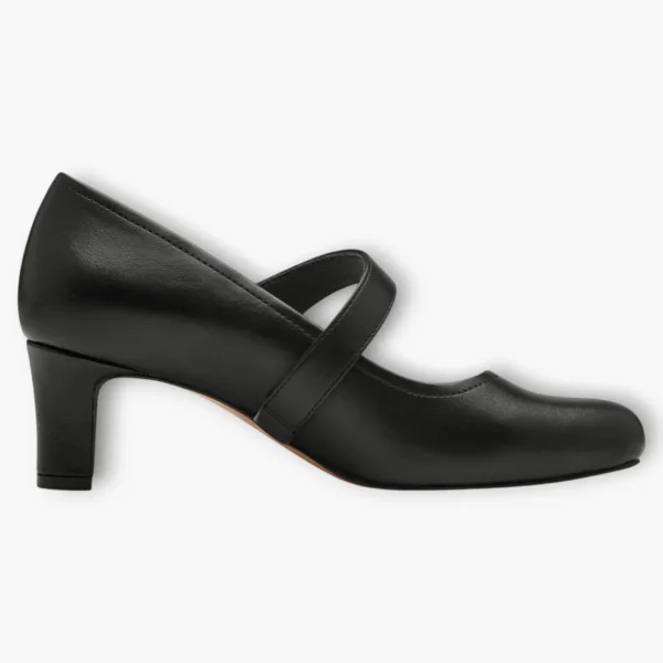 Black Vegan Court Shoes with Block Heel & Cross Strap