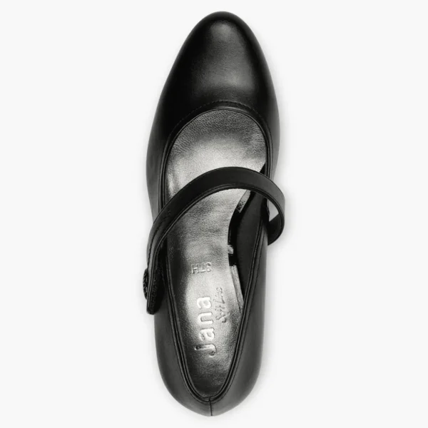 Black Vegan Court Shoes with Block Heel & Cross Strap