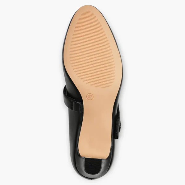 Black Vegan Court Shoes with Block Heel & Cross Strap