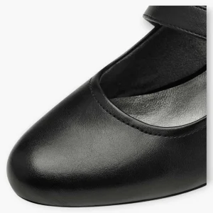 Black Vegan Court Shoes with Block Heel & Cross Strap